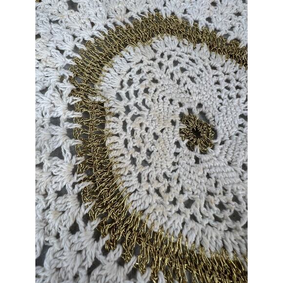 Vintage White & Gold Wire Handmade Round Crochet Dining Table Doily - Lot of 2‎ - Picture 6 of 10